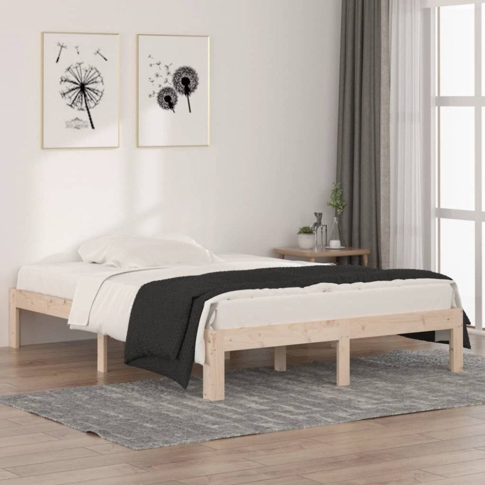 vidaXL Sängram massivt trä 135x190 cm