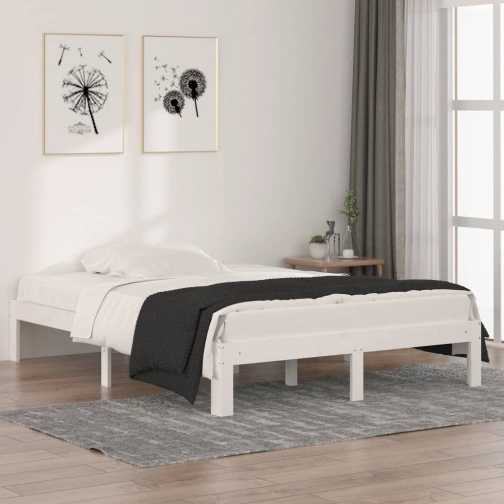 vidaXL Sängram vit massivt trä 135x190 cm