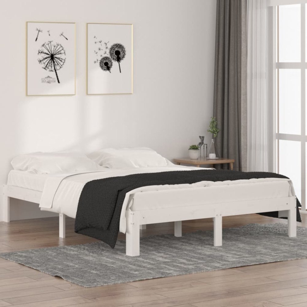 vidaXL Sängram vit massiv furu 140x190 cm