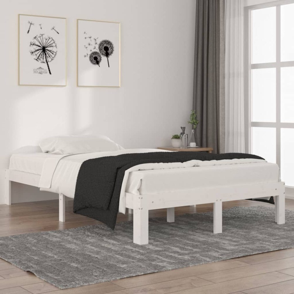 vidaXL Sängram vit massiv furu 120x200 cm