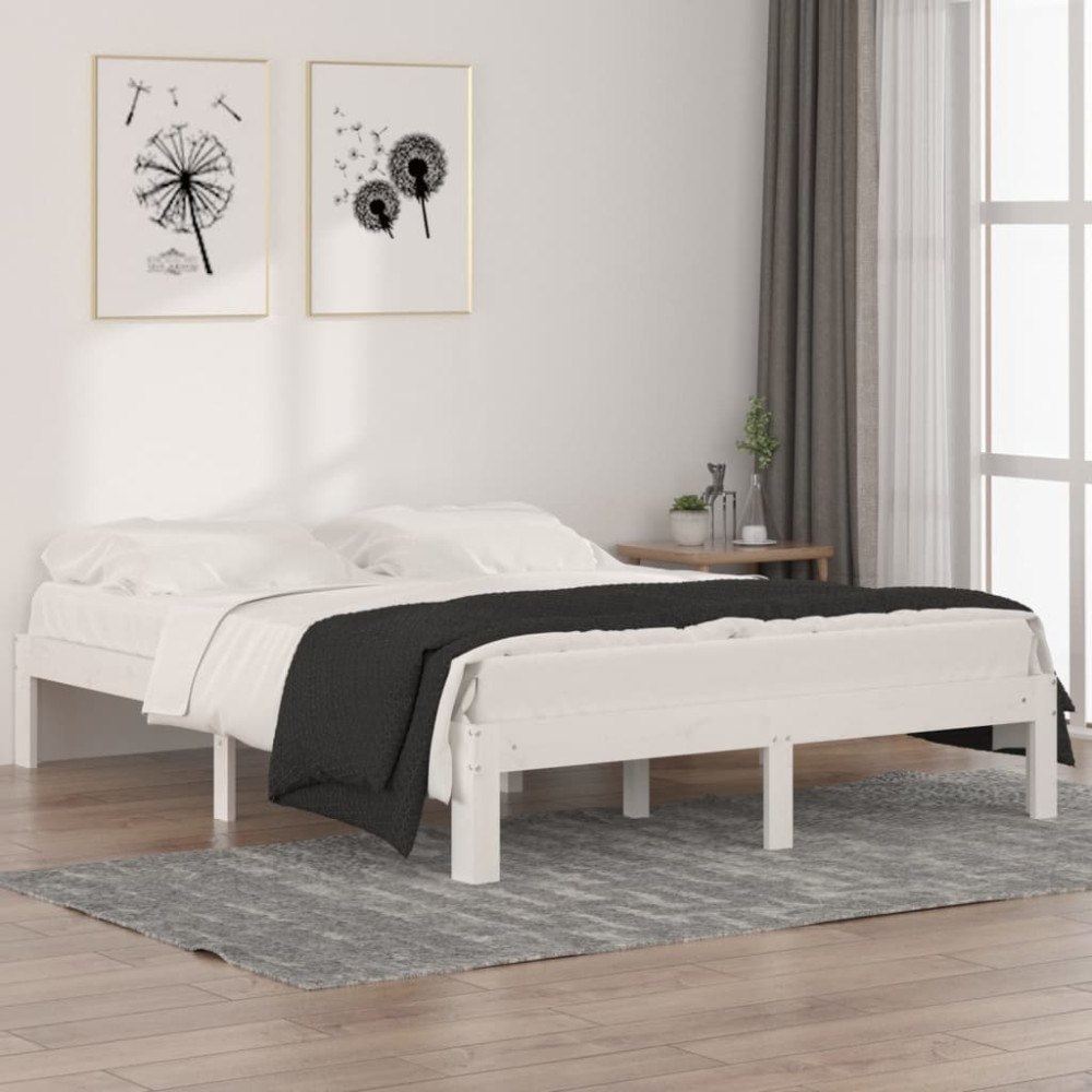 vidaXL Sängram vit massivt trä 150x200 cm