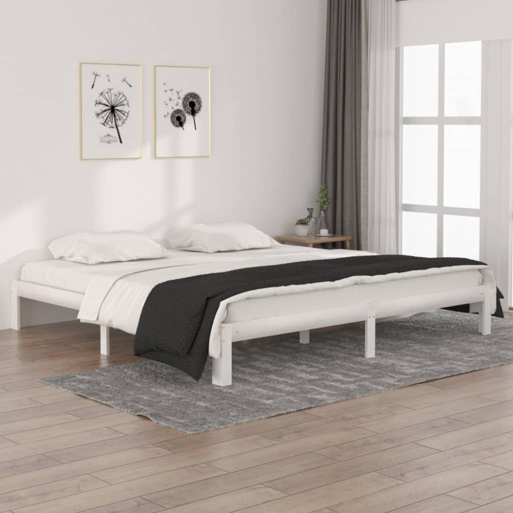 vidaXL Sängram vit massiv furu 200x200 cm