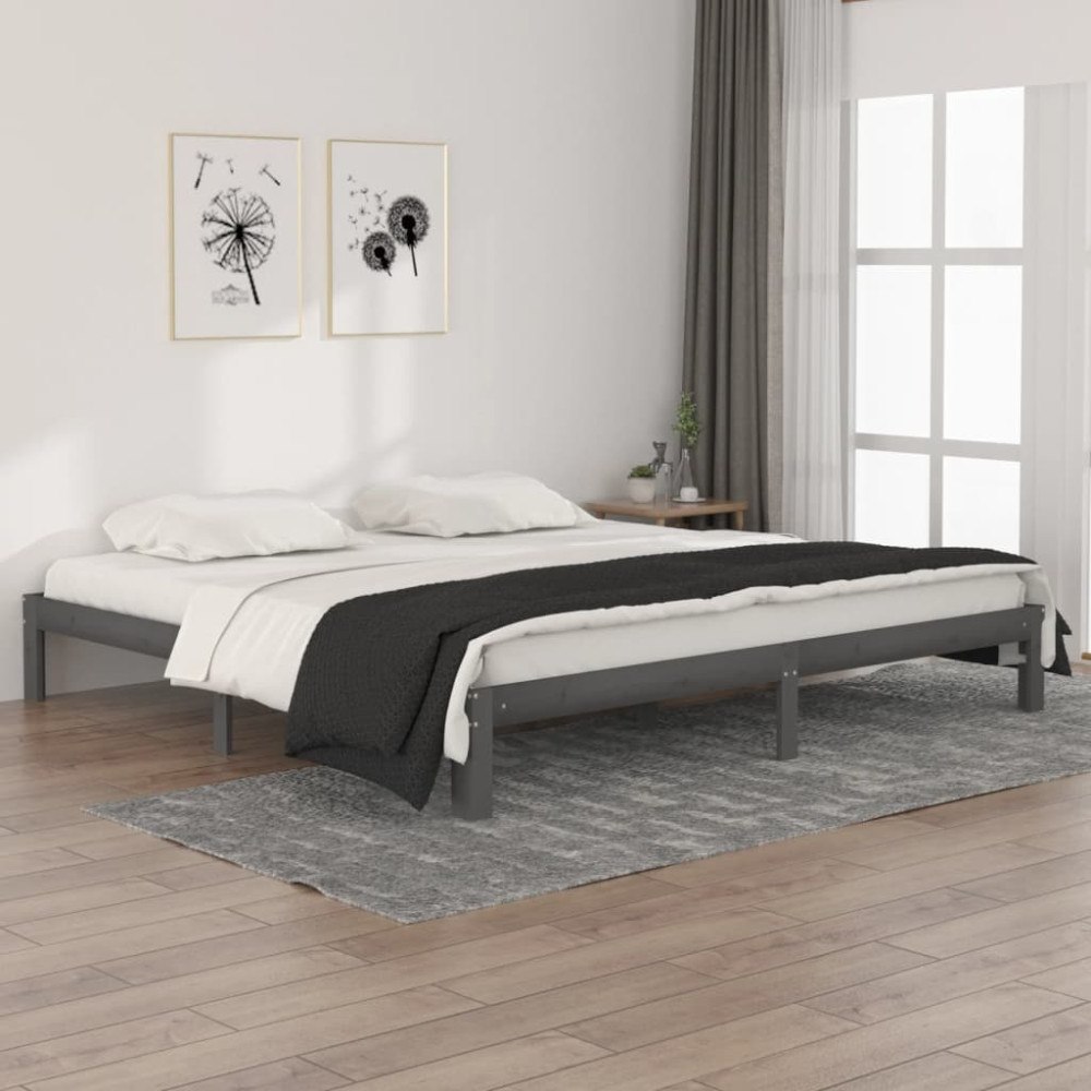 vidaXL Sängram grå massiv furu 200x200 cm