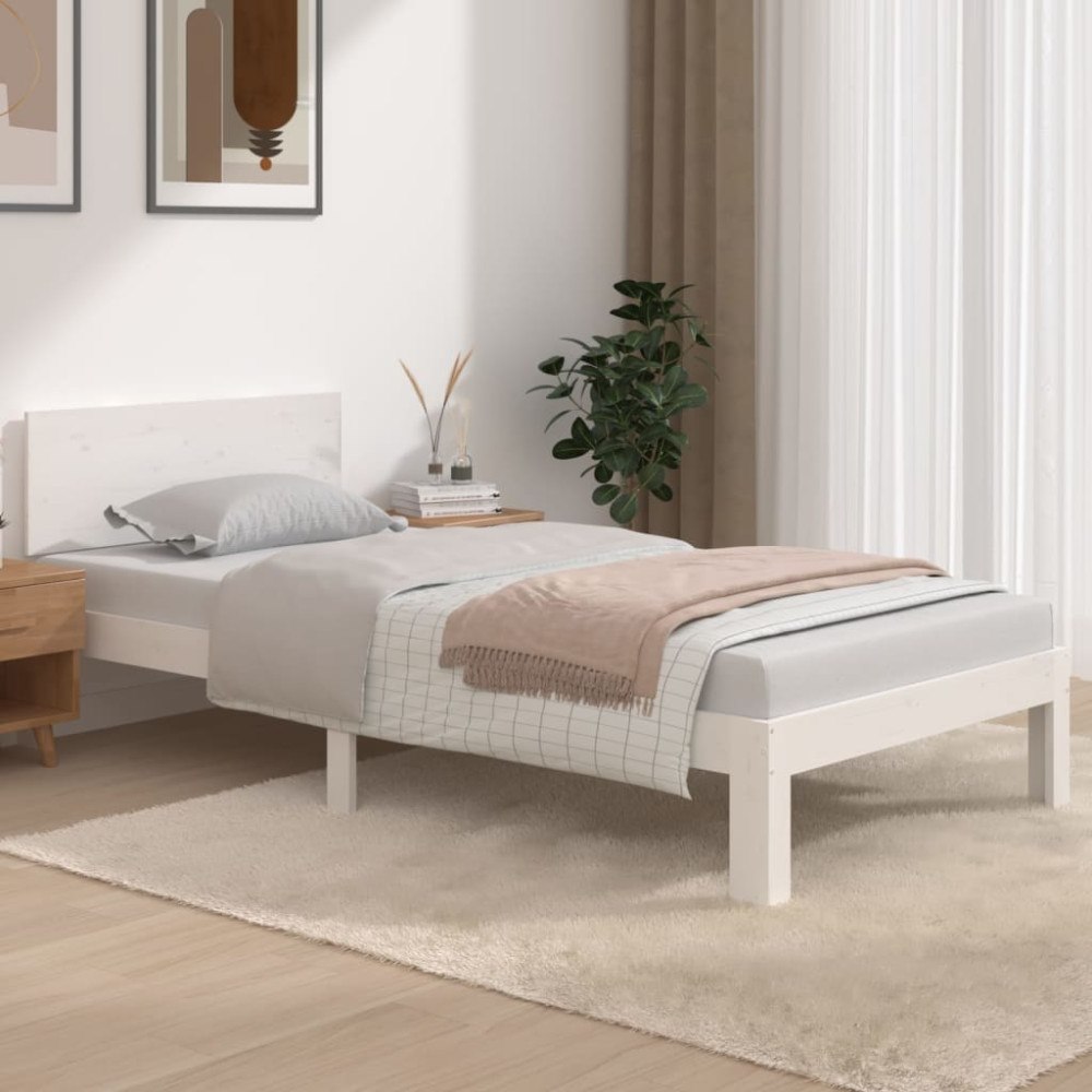 vidaXL Sängram vit massivt trä 90x190 cm