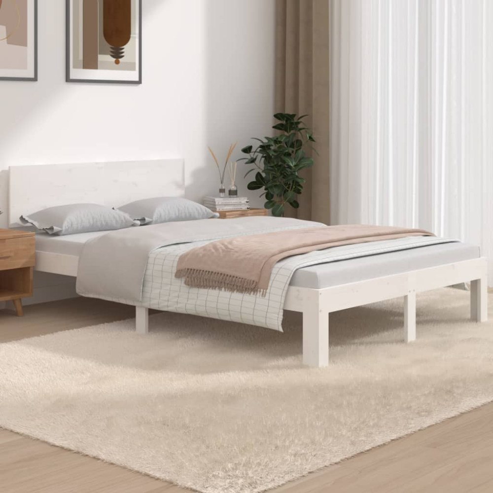 vidaXL Sängram vit massivt trä 120x190 cm