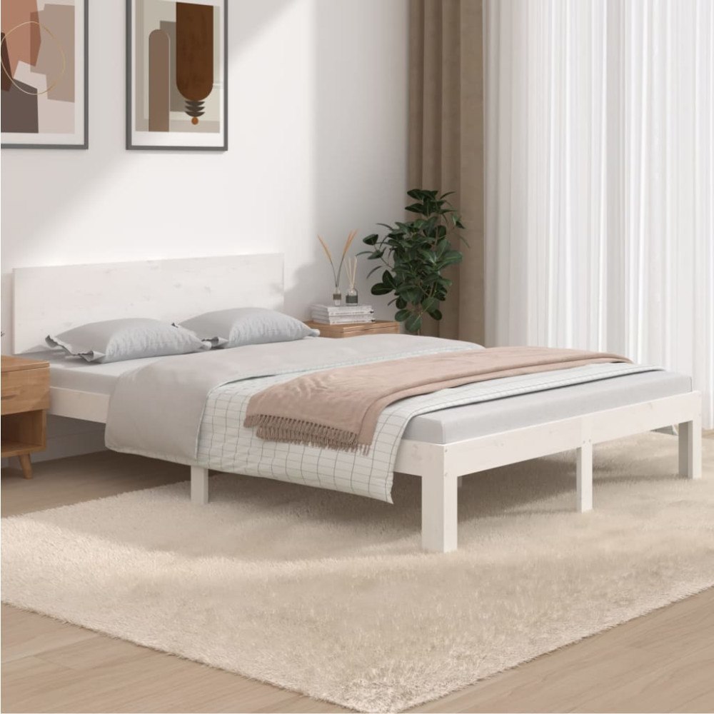 vidaXL Sängram vit massivt trä 135x190 cm