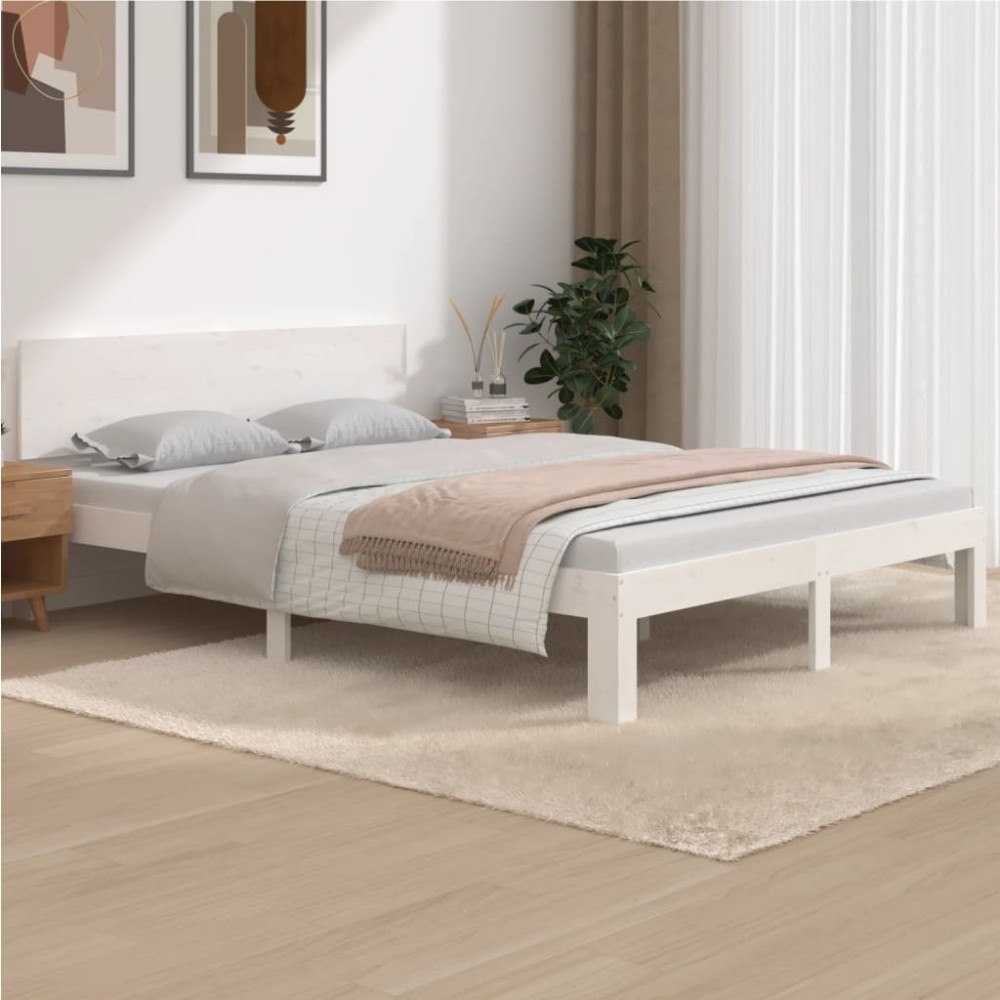 vidaXL Sängram vit massiv furu 140x190 cm