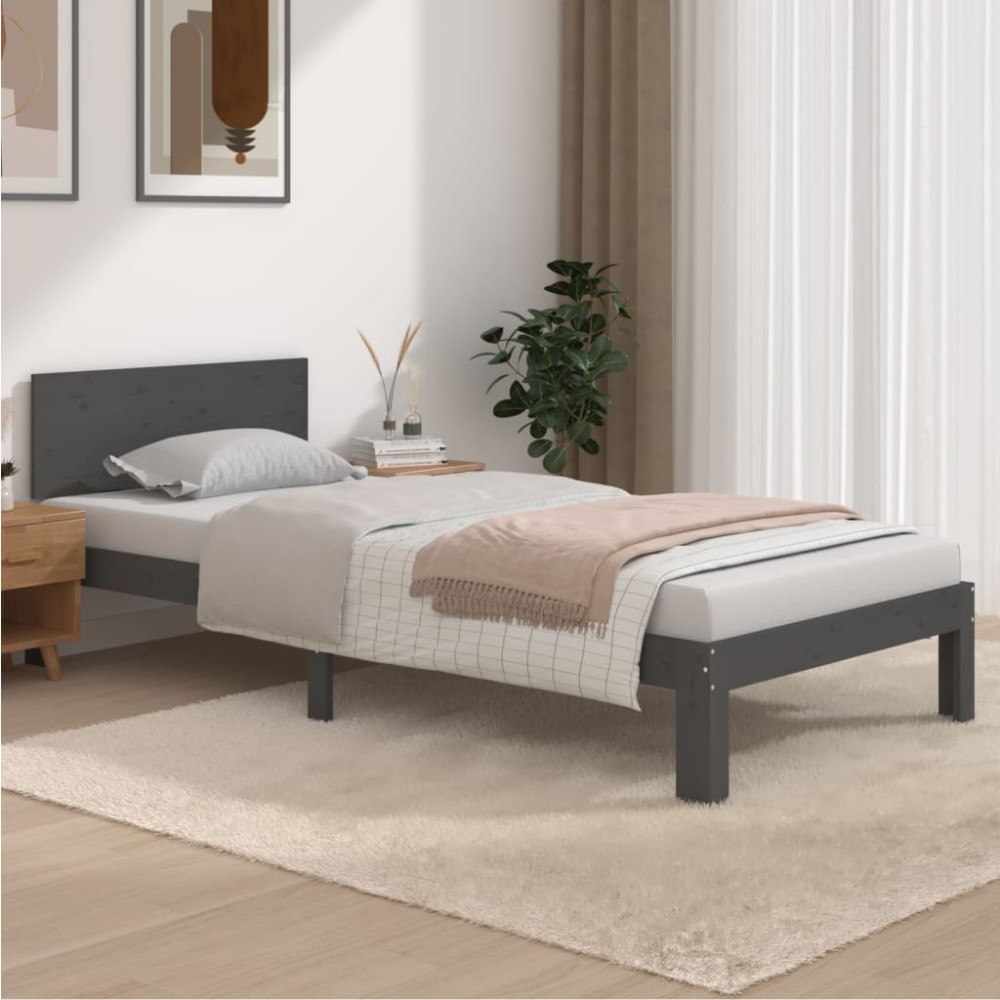 vidaXL Sängram grå massiv furu 90x200 cm