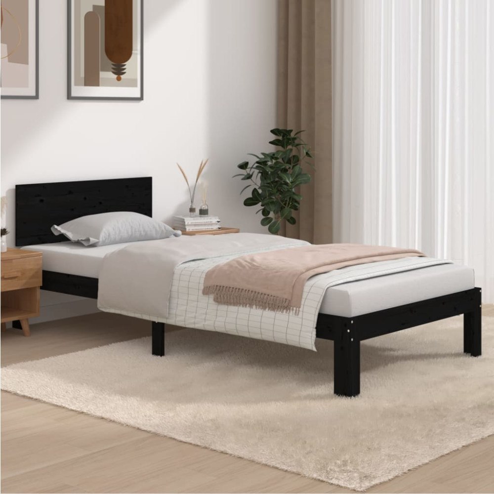 vidaXL Sängram svart massiv furu 90x200 cm