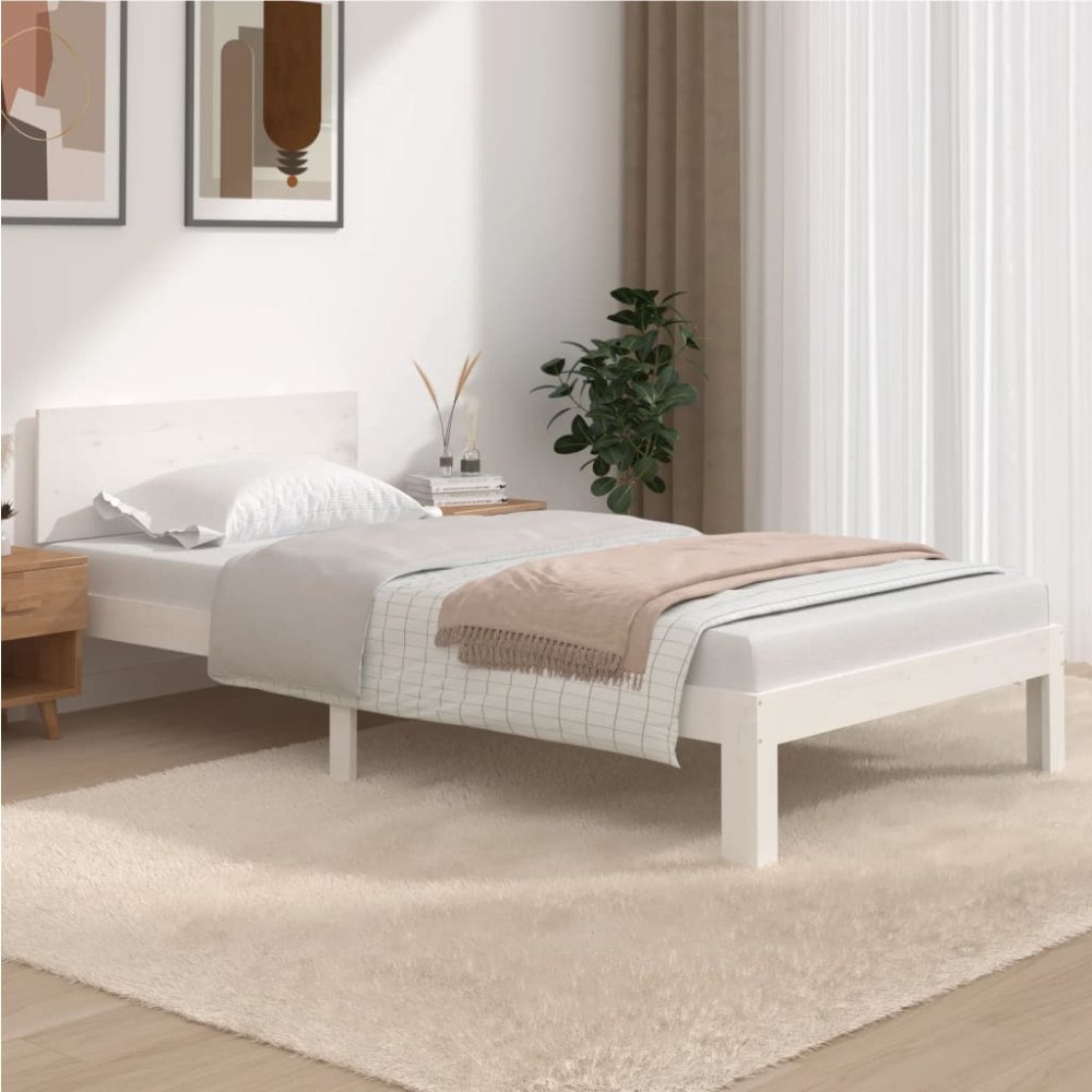 vidaXL Sängram vit massiv furu 100x200 cm