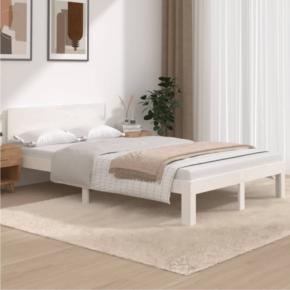 vidaXL Sängram vit massiv furu 120x200 cm