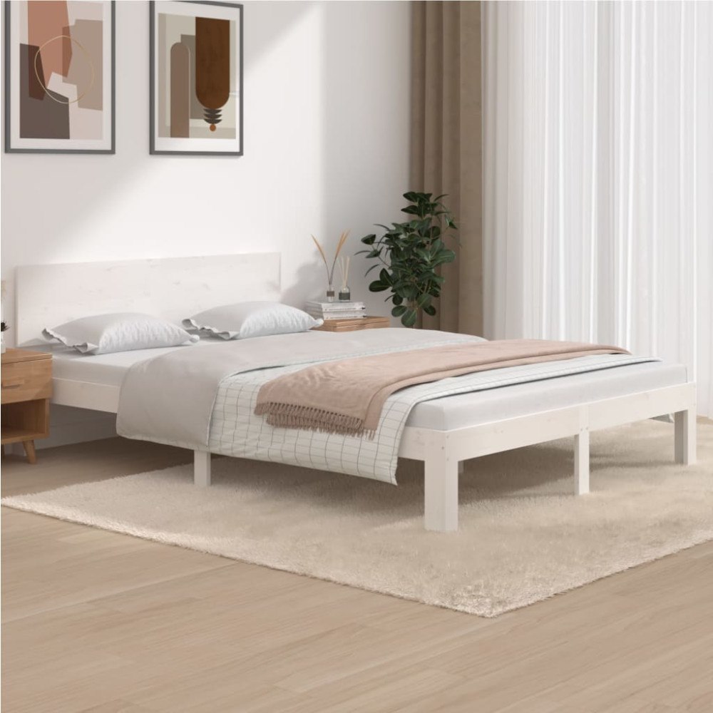 vidaXL Sängram vit massiv furu 140x200 cm