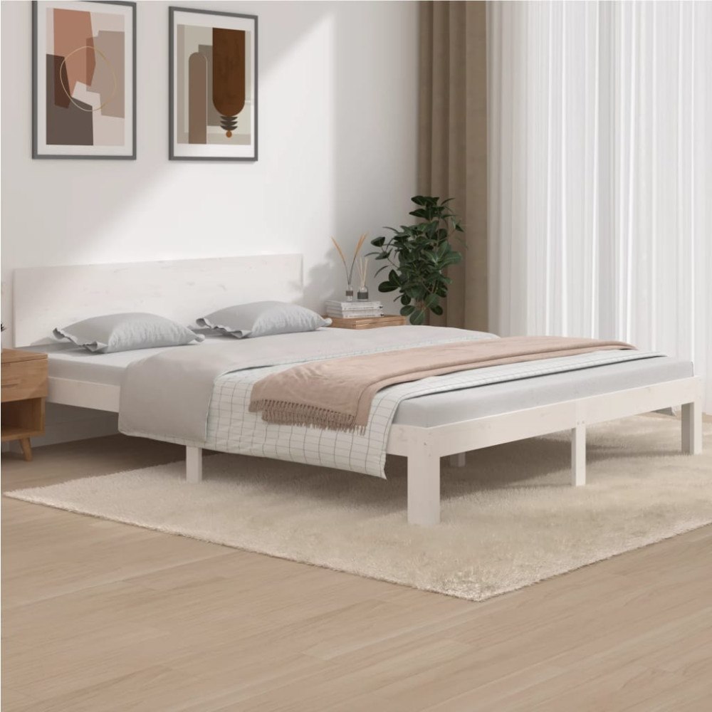 vidaXL Sängram vit massiv furu 160x200 cm