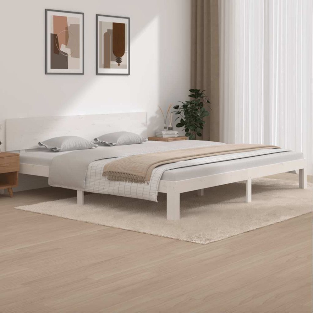 vidaXL Sängram vit massiv furu 200x200 cm