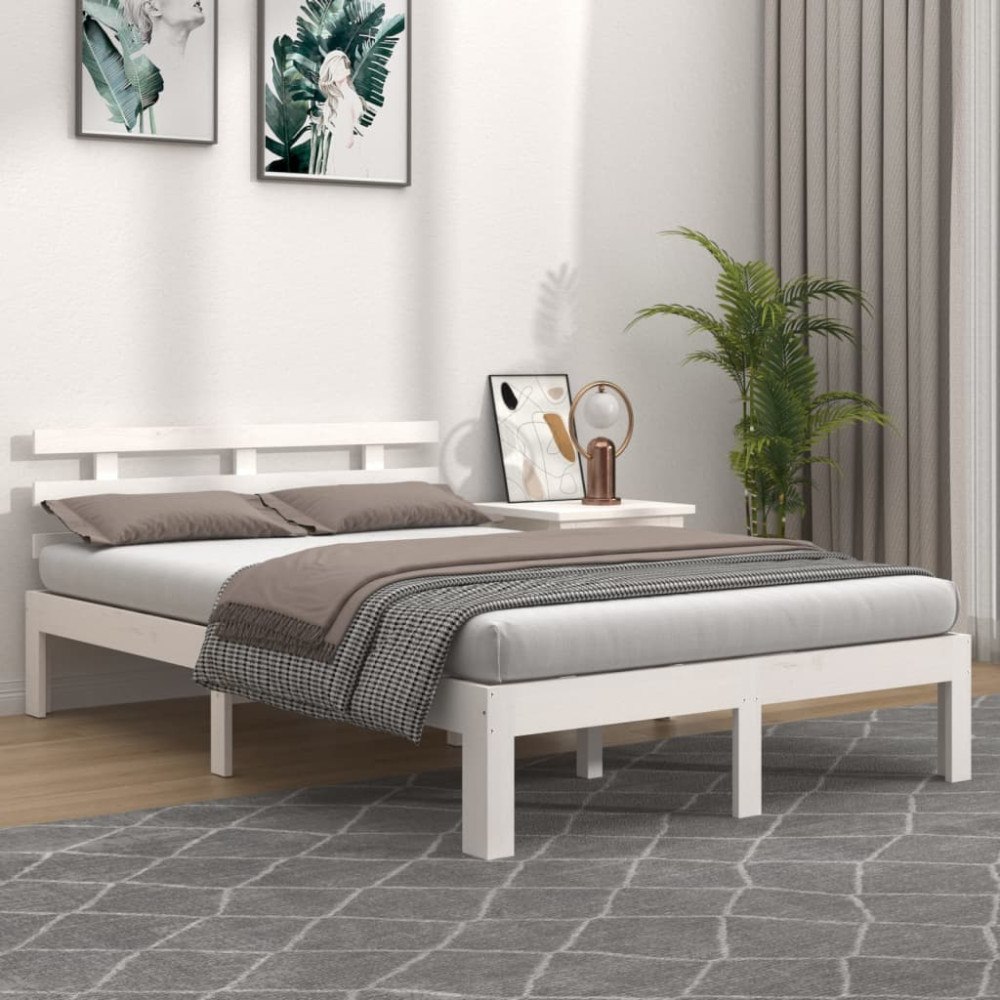 vidaXL Sängram vit massivt trä 120x190 cm