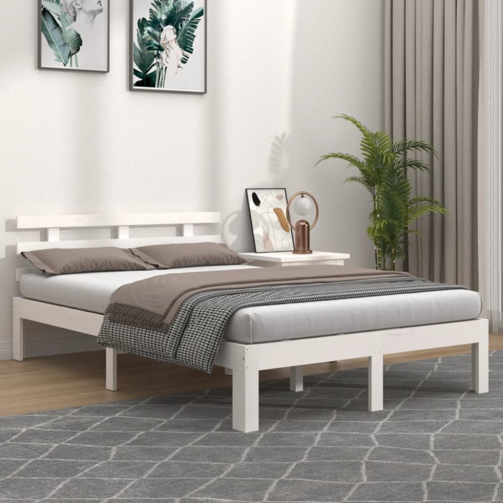 vidaXL Sängram vit massivt trä 140x190 cm