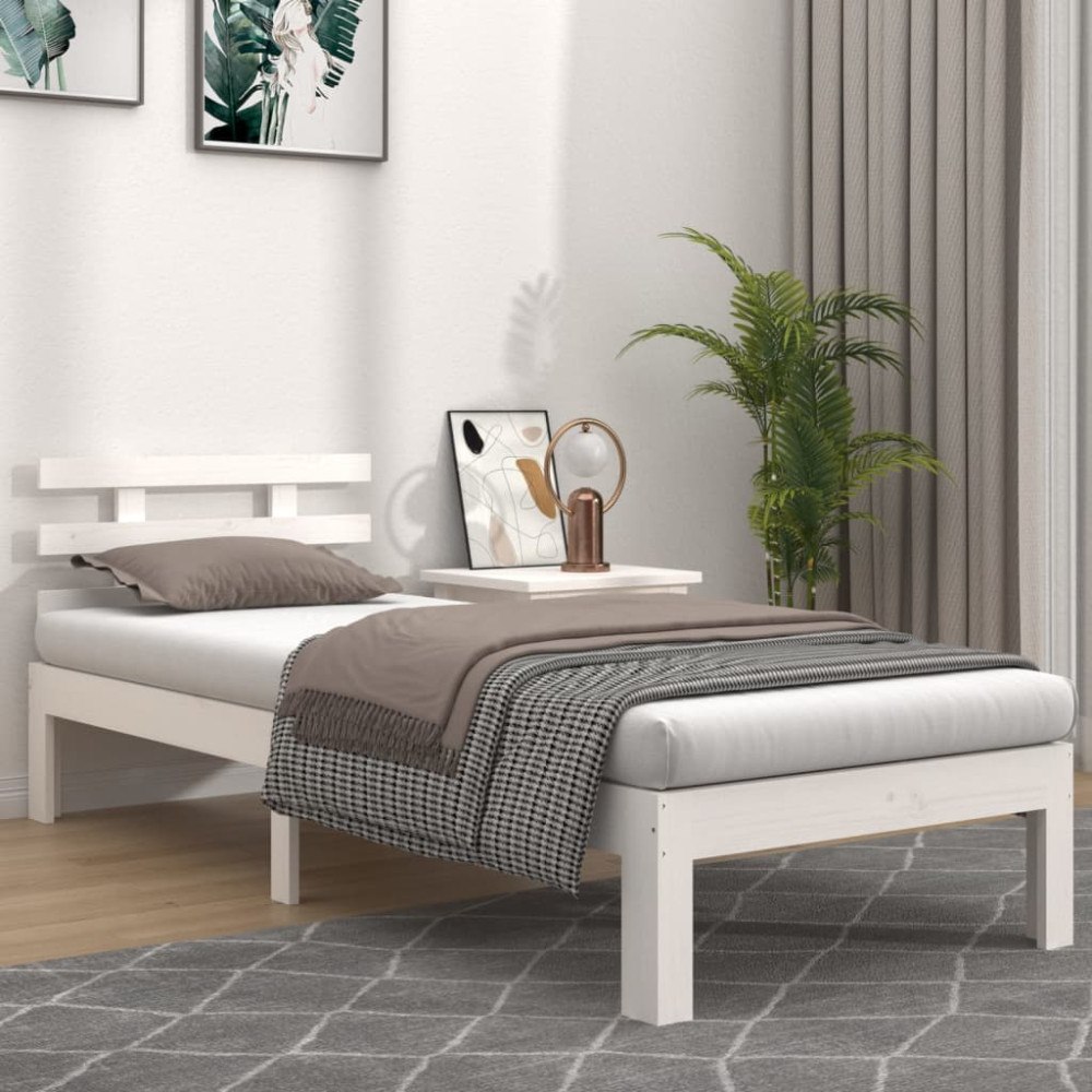 vidaXL Sängram vit massivt trä 100x200 cm