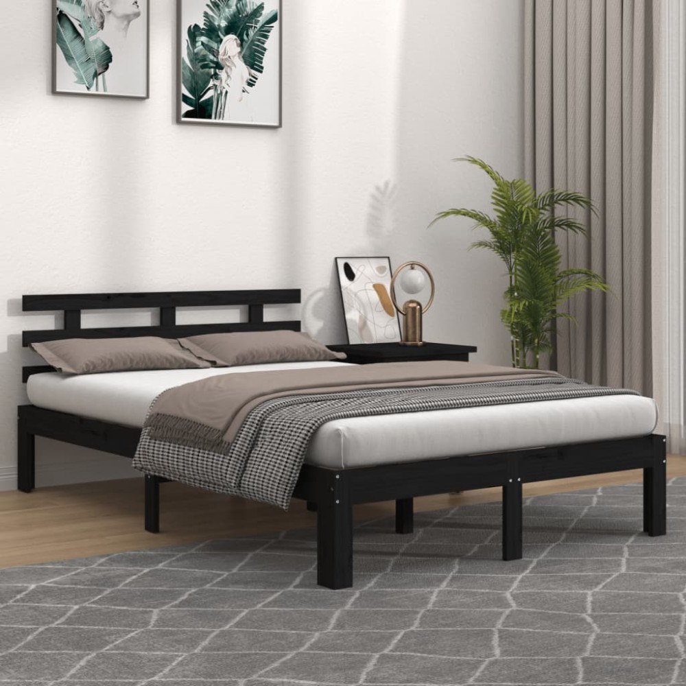 vidaXL Sängram svart massivt trä 200x200 cm