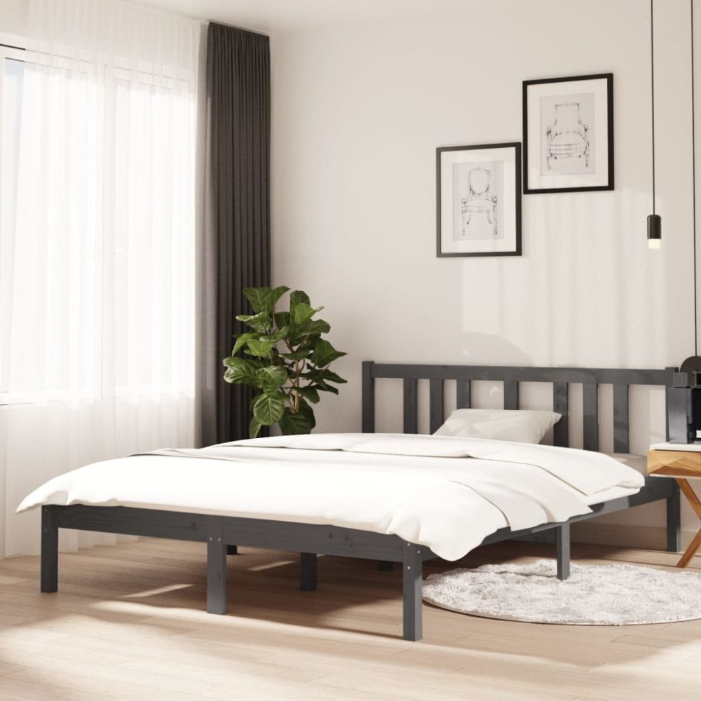 vidaXL Sängram grå massivt trä 135x190 cm