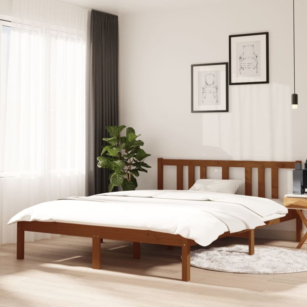 vidaXL Sängram honungsbrun massivt trä 140x190 cm