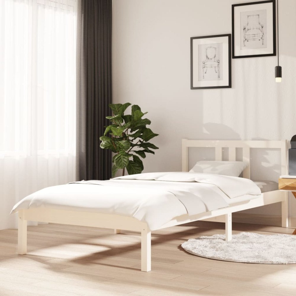 vidaXL Sängram vit massivt trä 90x200 cm