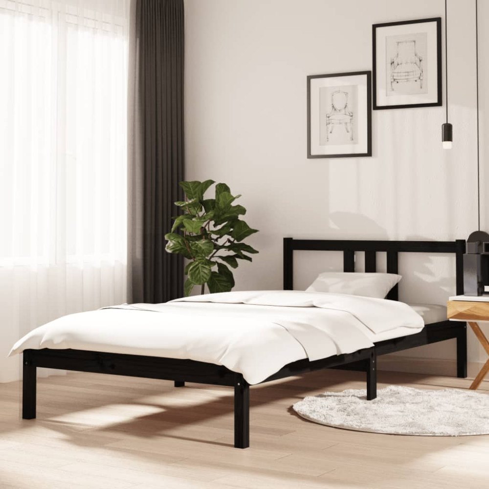 vidaXL Sängram svart massivt trä 100x200 cm
