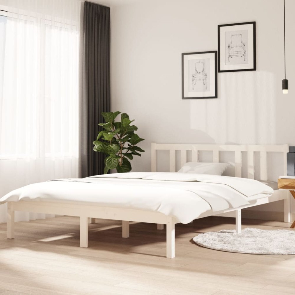 vidaXL Sängram vit massivt trä 140x200 cm