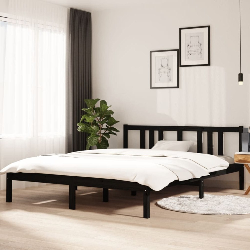 vidaXL Sängram svart massivt trä 150x200 cm
