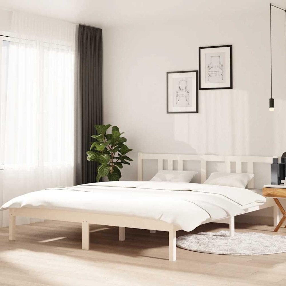 vidaXL Sängram vit massivt trä 160x200 cm