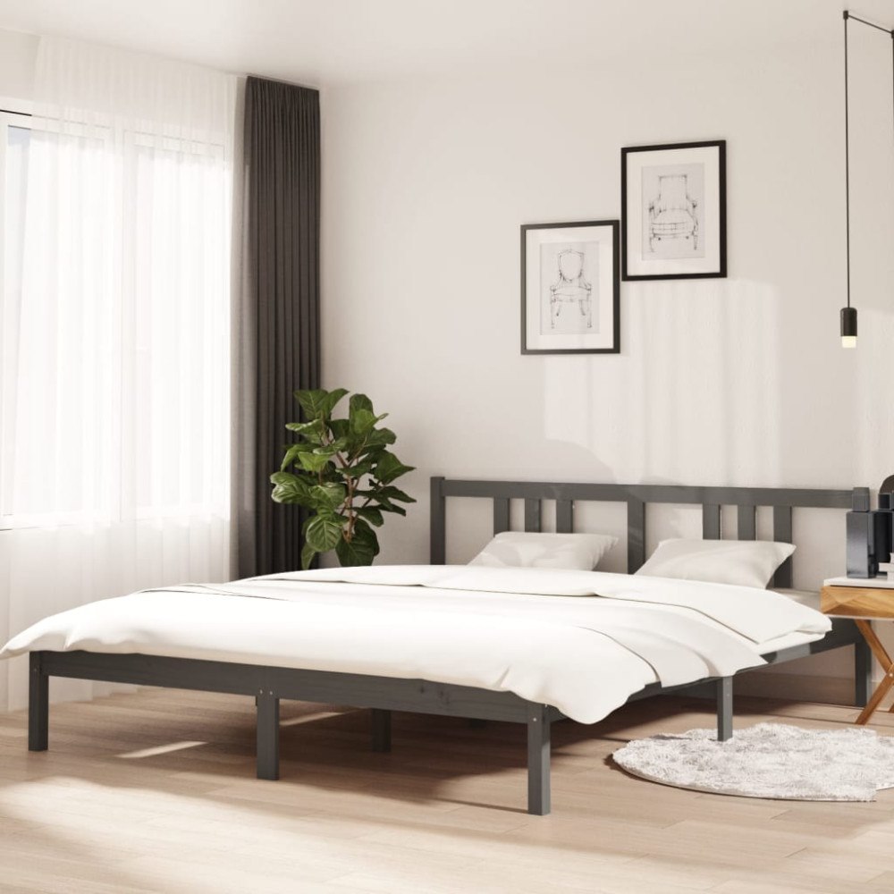 vidaXL Sängram grå massiv furu 160x200 cm