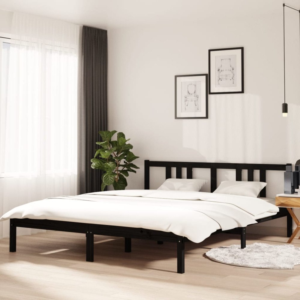 vidaXL Sängram svart massivt trä 160x200 cm