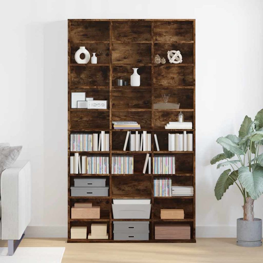vidaXL CD-hylla rökfärgad ek 102x23x177,5 cm konstruerat trä