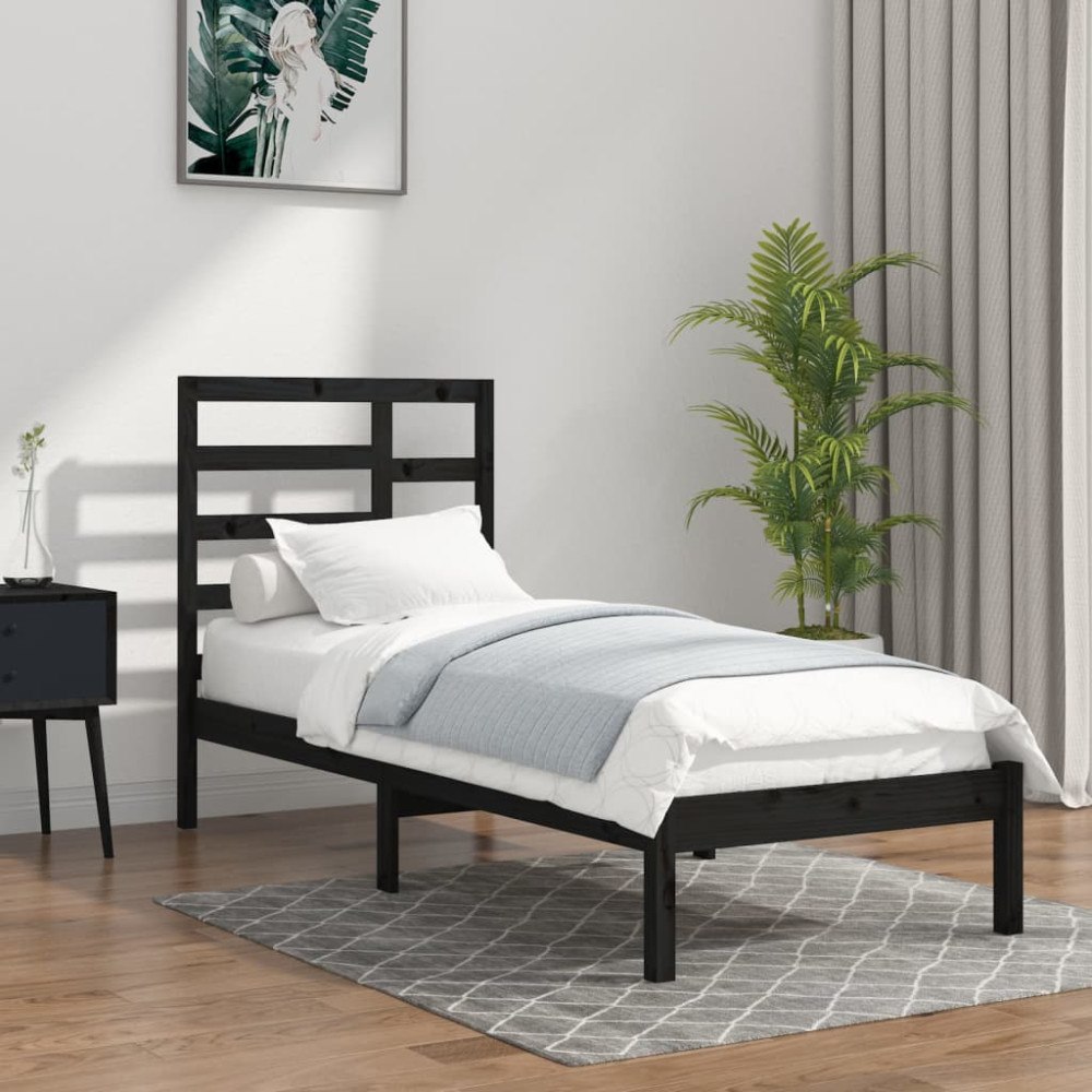 vidaXL Sängram svart massiv furu 75x190 cm