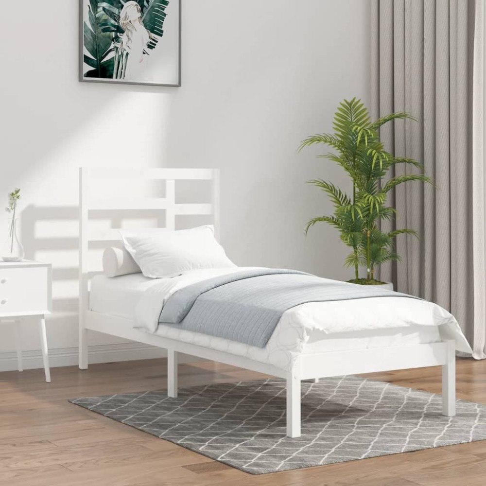 vidaXL Sängram vit massivt trä 90x190 cm