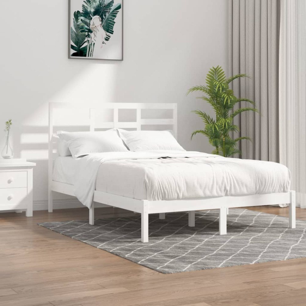 vidaXL Sängram vit massivt trä 120x190 cm