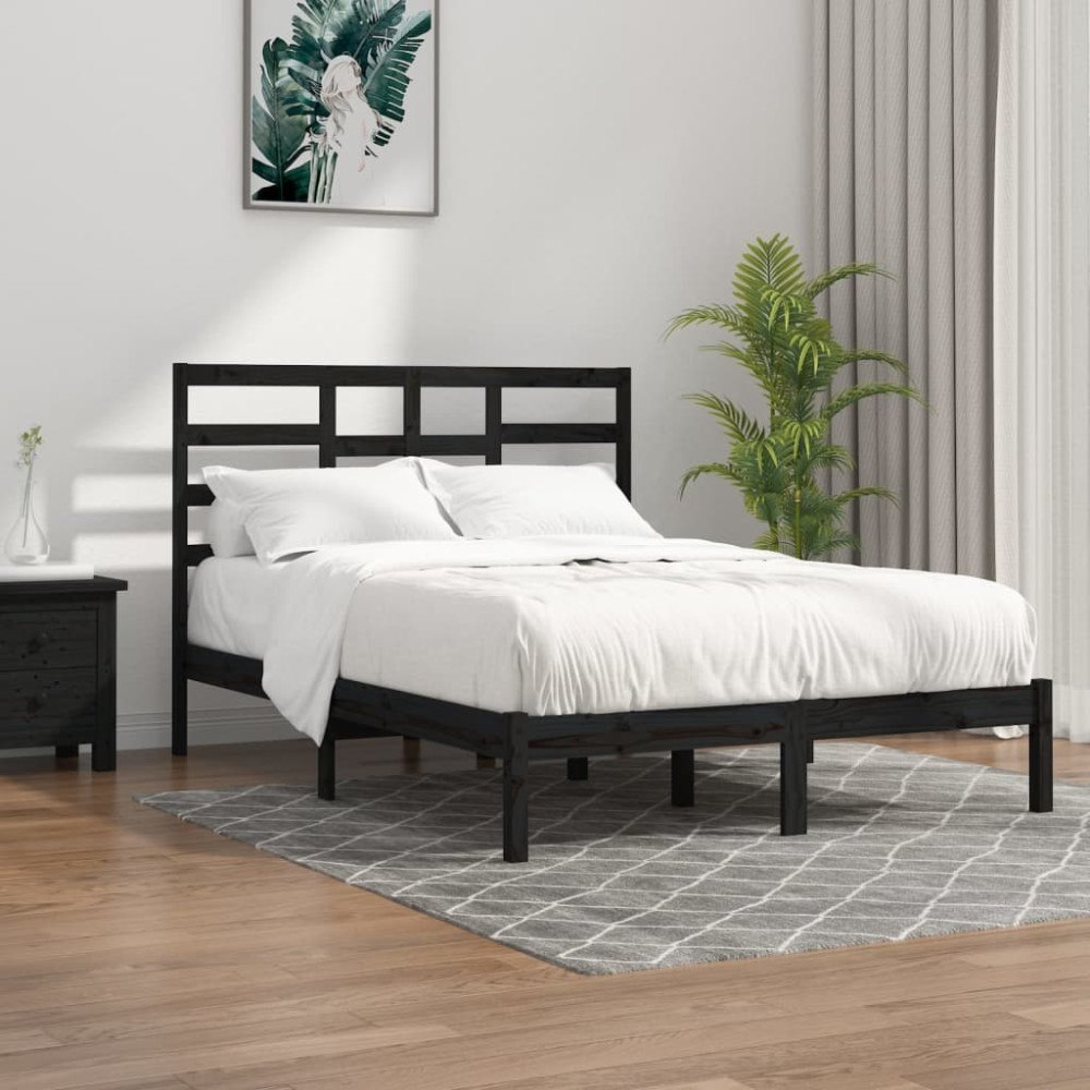 vidaXL Sängram svart massivt trä 140x190 cm