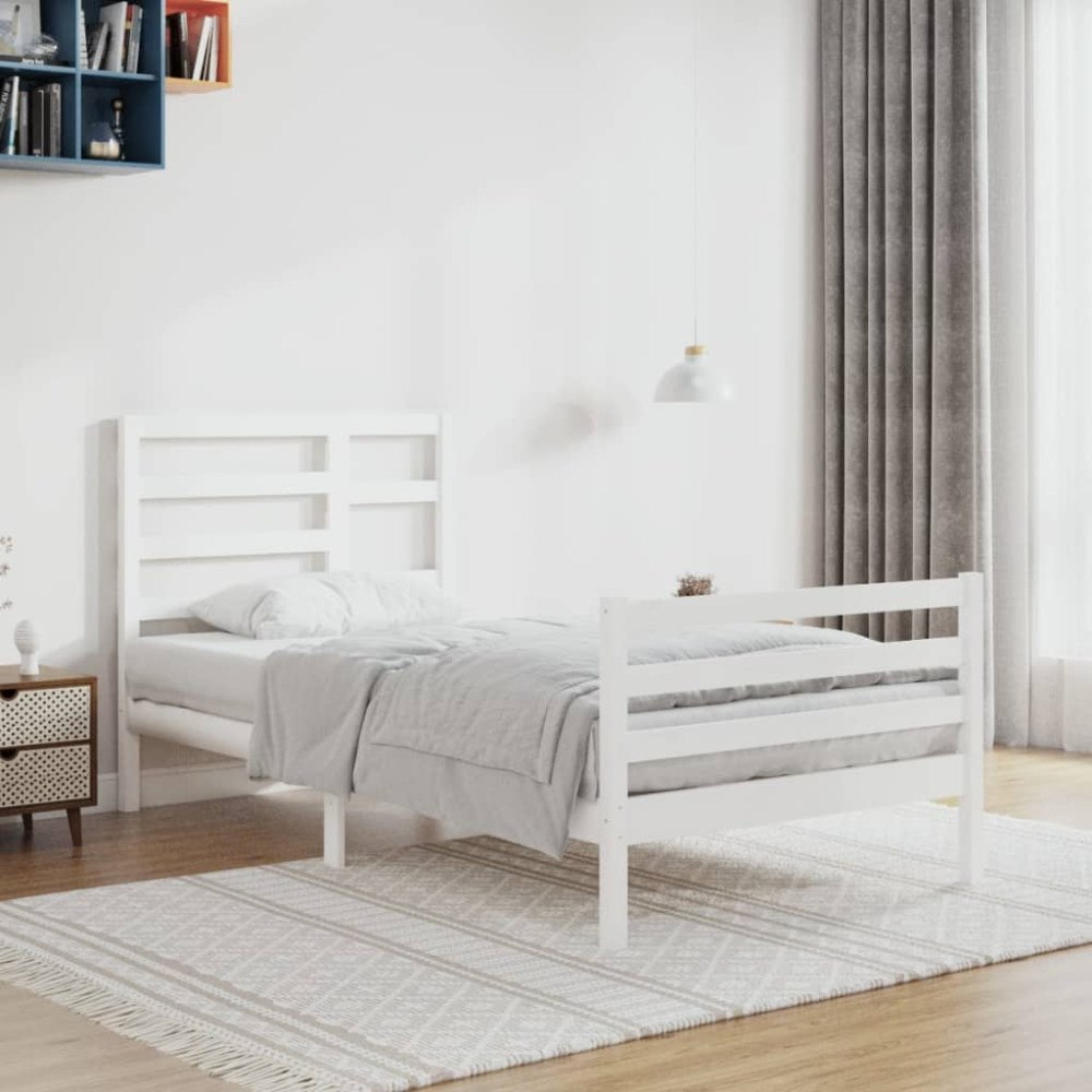 vidaXL Sängram vit massivt trä 100x200 cm