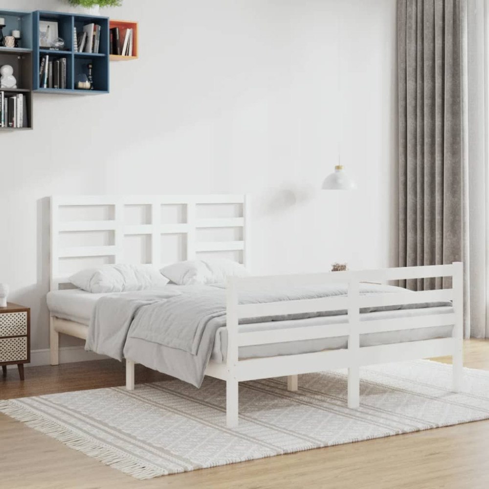 vidaXL Sängram vit massivt trä 120x200 cm