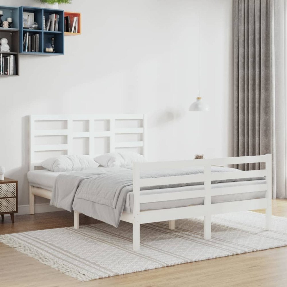 vidaXL Sängram vit massivt trä 140x190 cm