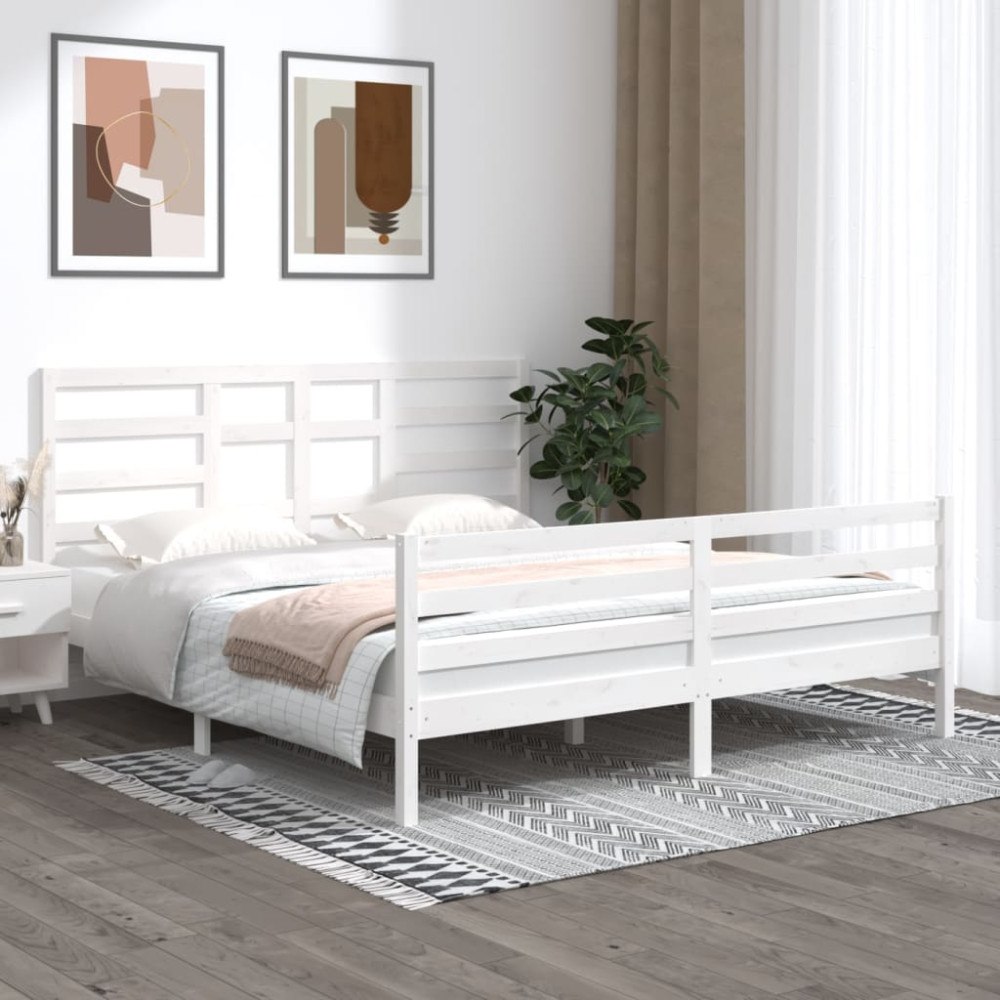 vidaXL Sängram vit massivt trä 180x200 cm