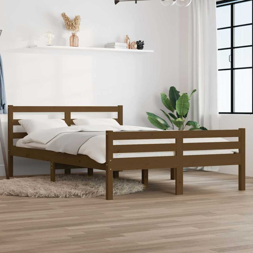 vidaXL Sängram honungsbrun massivt trä 120x190 cm