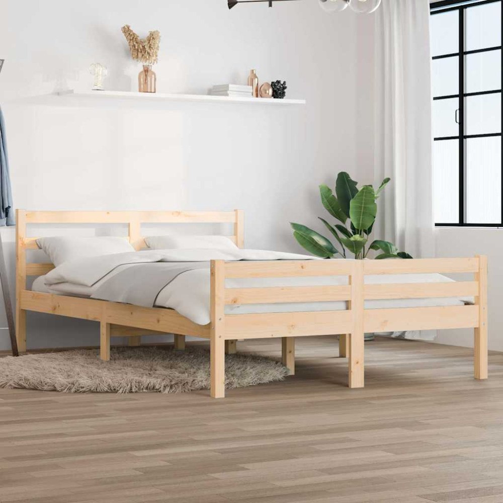 vidaXL Sängram massivt trä 135x190 cm