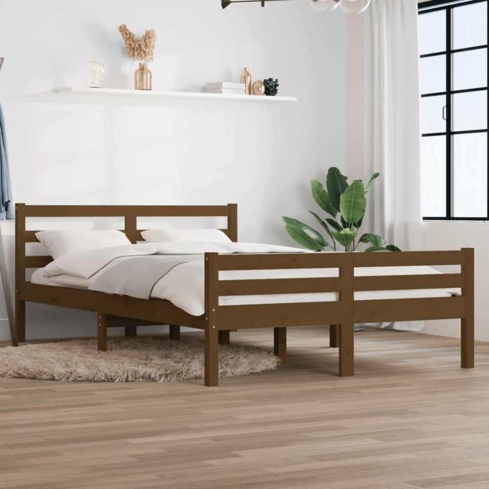 vidaXL Sängram honungsbrun massivt trä 140x190 cm
