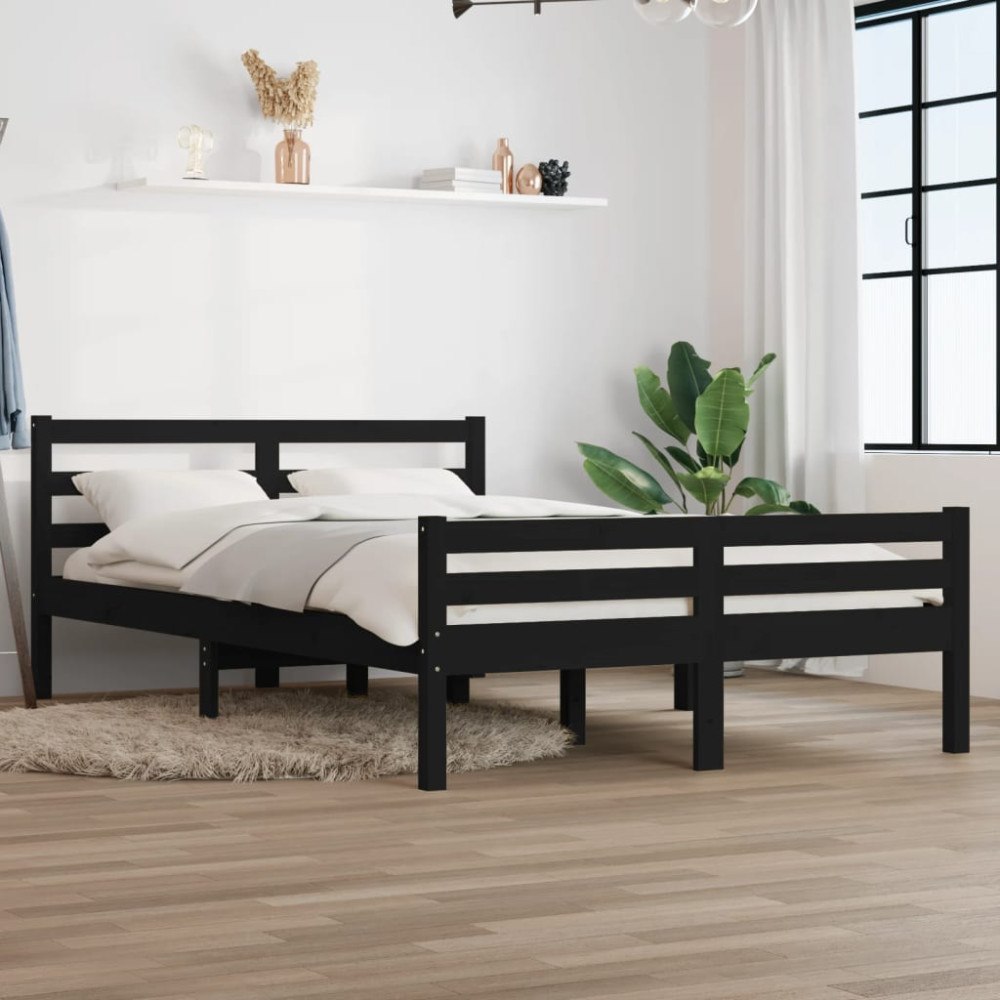 vidaXL Sängram svart massivt trä 140x190 cm