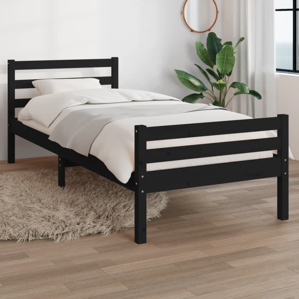 vidaXL Sängram svart massivt trä 90x200 cm