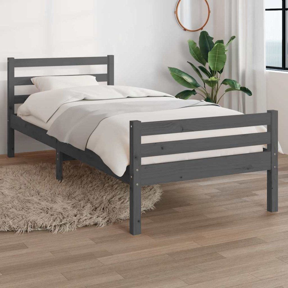 vidaXL Sängram grå massiv furu 100x200 cm