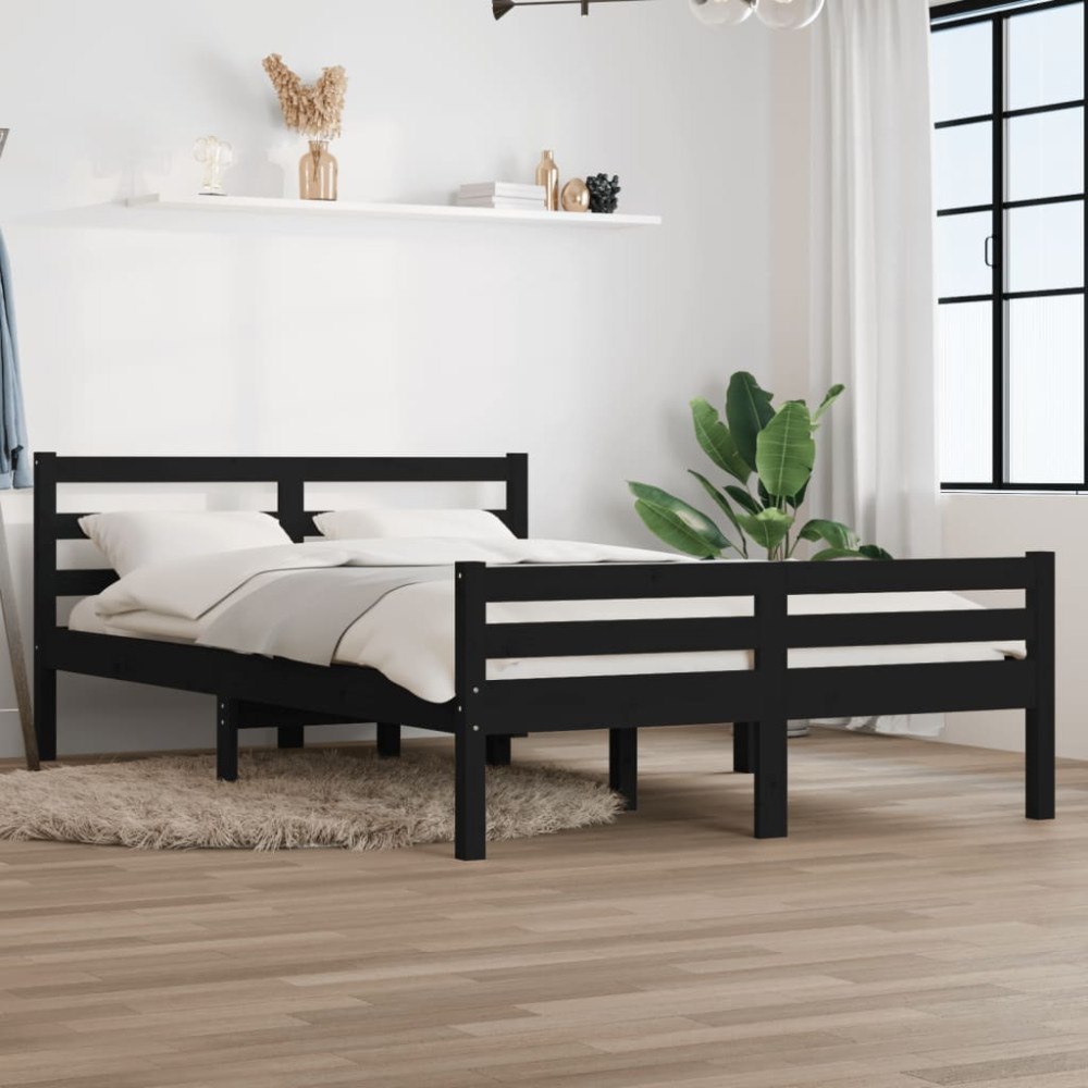 vidaXL Sängram svart massivt trä 120x200 cm