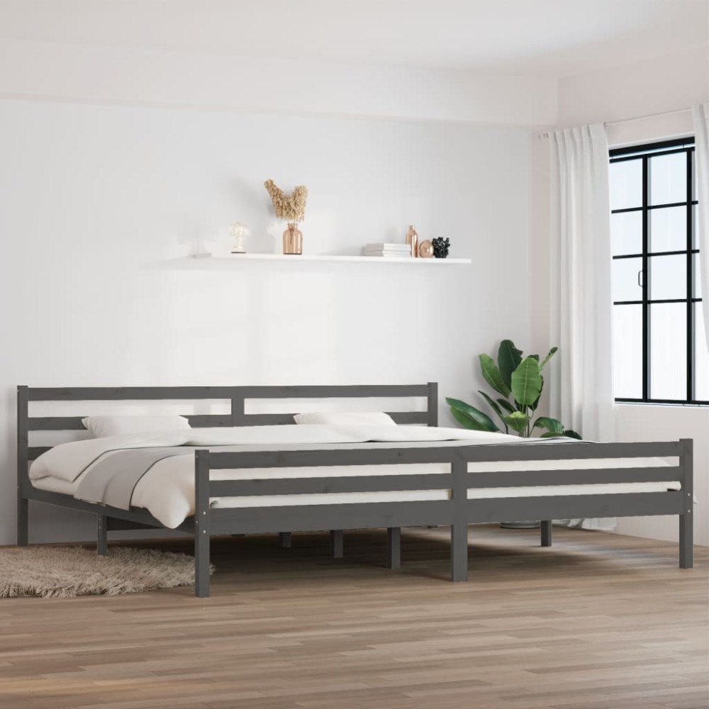 vidaXL Sängram grå massiv furu 200x200 cm