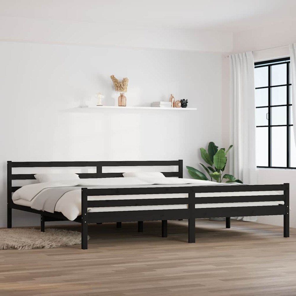 vidaXL Sängram svart massivt trä 200x200 cm