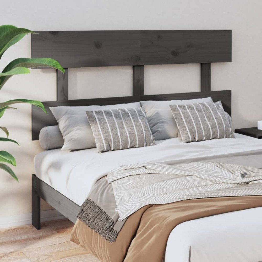 vidaXL Sänggavel grå 124x3x81 cm massiv furu